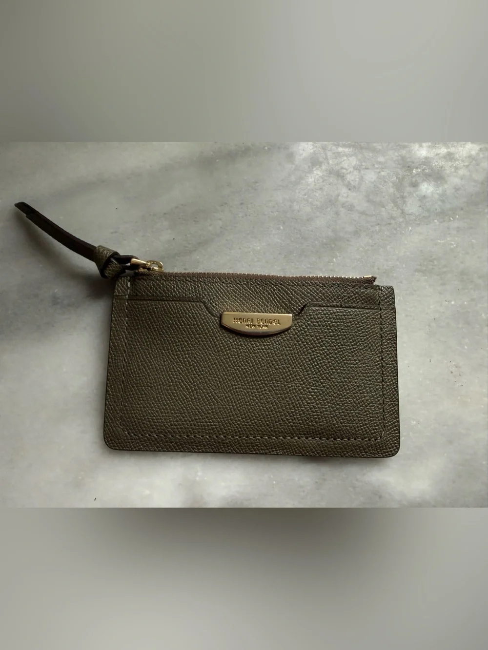 Henri Bendel Olive Green Leather Key Pouch SLG Small Leather Good